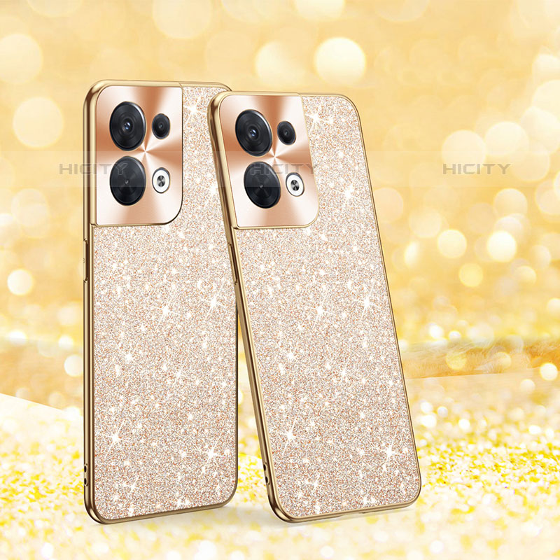 Funda Bumper Silicona y Plastico Carcasa Frontal y Trasera 360 Grados Bling-Bling para Oppo Reno9 5G Oro