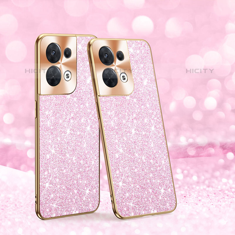 Funda Bumper Silicona y Plastico Carcasa Frontal y Trasera 360 Grados Bling-Bling para Oppo Reno9 Pro 5G Rosa