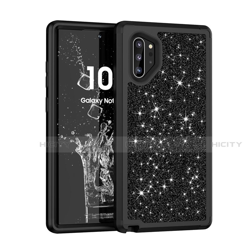 Funda Bumper Silicona y Plastico Carcasa Frontal y Trasera 360 Grados Bling-Bling para Samsung Galaxy Note 10 Plus Negro