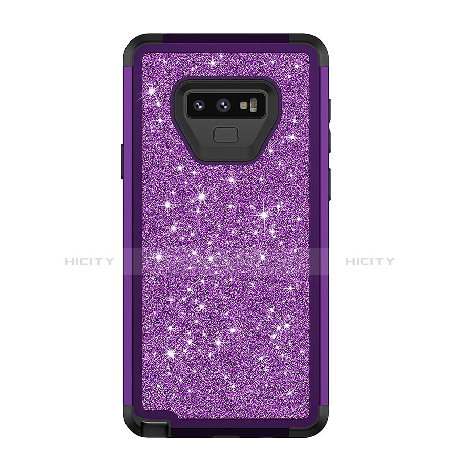 Funda Bumper Silicona y Plastico Carcasa Frontal y Trasera 360 Grados Bling-Bling para Samsung Galaxy Note 9 Morado