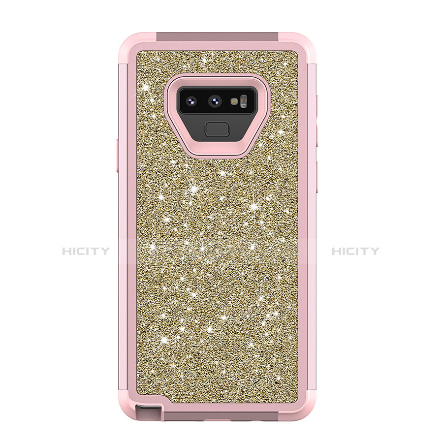 Funda Bumper Silicona y Plastico Carcasa Frontal y Trasera 360 Grados Bling-Bling para Samsung Galaxy Note 9 Rosa