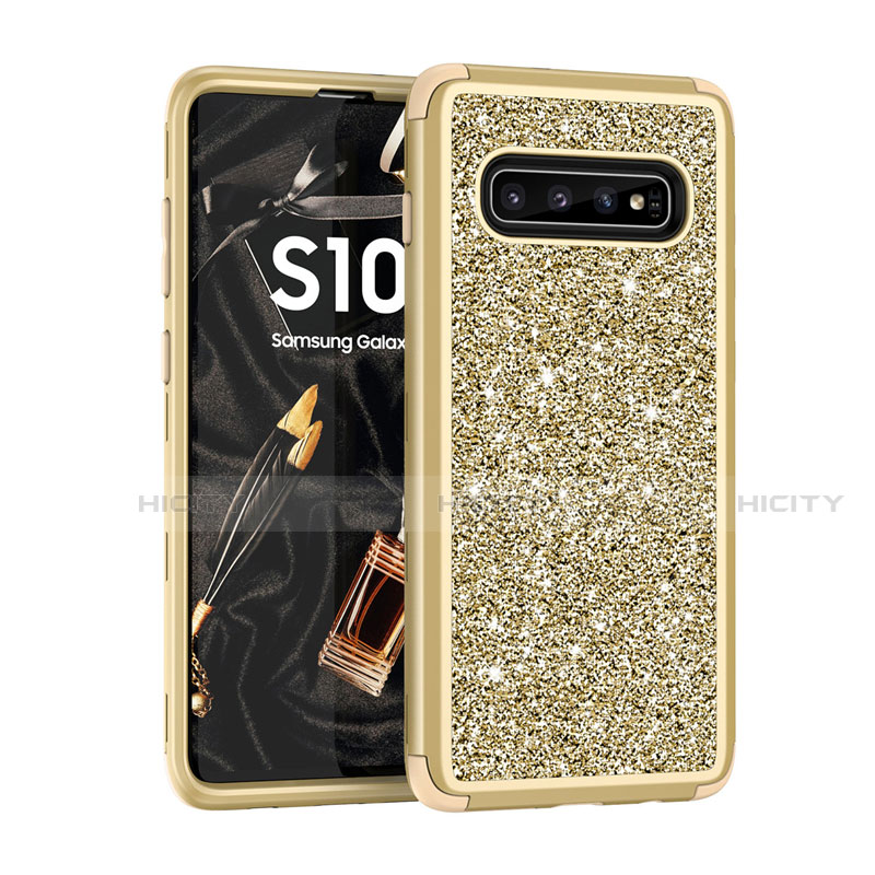 Funda Bumper Silicona y Plastico Carcasa Frontal y Trasera 360 Grados Bling-Bling para Samsung Galaxy S10 5G Oro