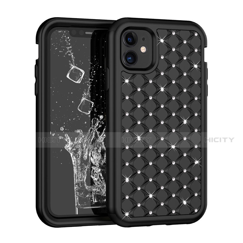 Funda Bumper Silicona y Plastico Carcasa Frontal y Trasera 360 Grados Bling-Bling U01 para Apple iPhone 11 Negro