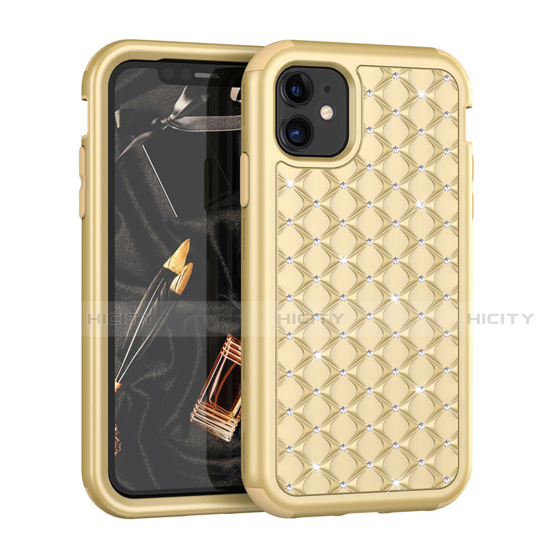 Funda Bumper Silicona y Plastico Carcasa Frontal y Trasera 360 Grados Bling-Bling U01 para Apple iPhone 11 Oro