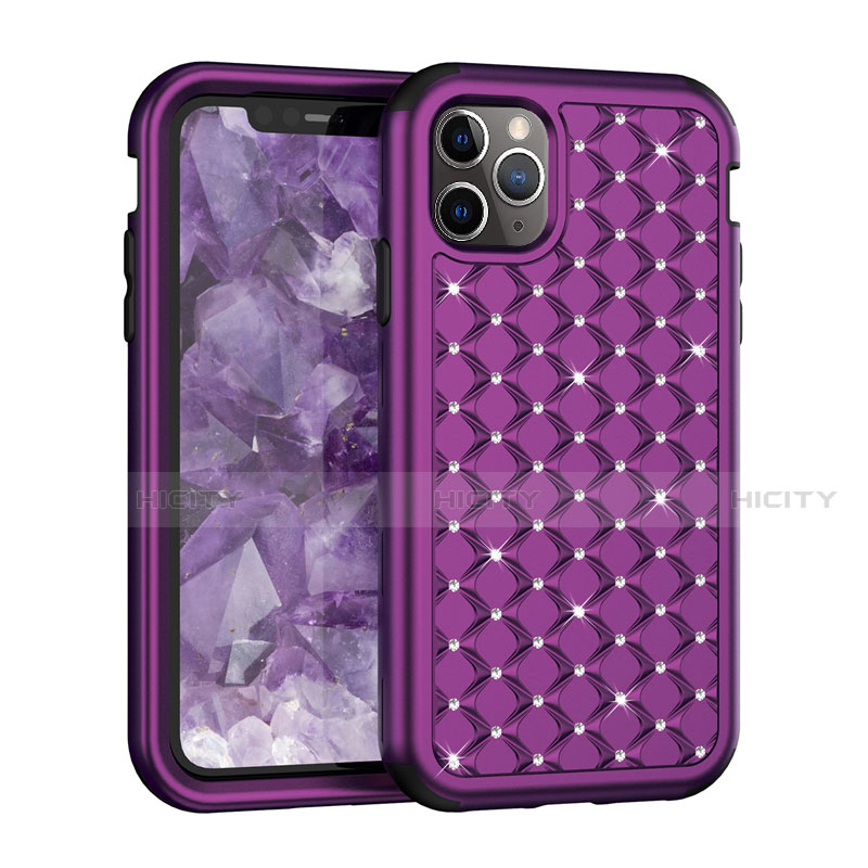 Funda Bumper Silicona y Plastico Carcasa Frontal y Trasera 360 Grados Bling-Bling U01 para Apple iPhone 11 Pro Max Morado