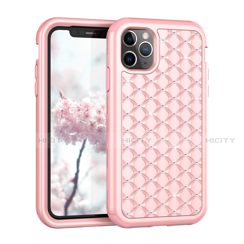 Funda Bumper Silicona y Plastico Carcasa Frontal y Trasera 360 Grados Bling-Bling U01 para Apple iPhone 11 Pro Max Oro Rosa