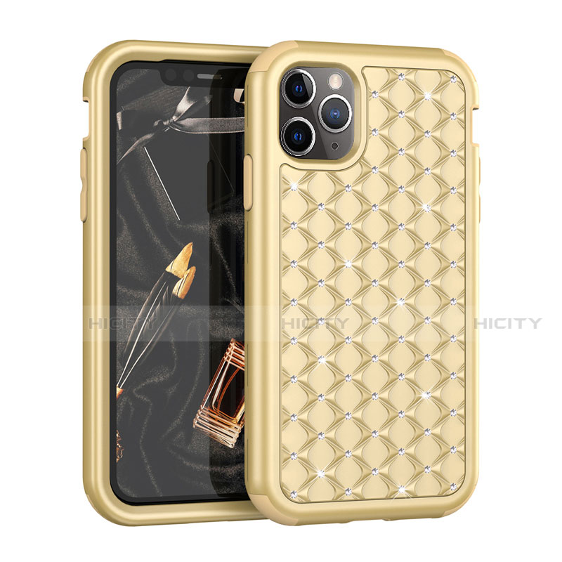 Funda Bumper Silicona y Plastico Carcasa Frontal y Trasera 360 Grados Bling-Bling U01 para Apple iPhone 11 Pro Oro