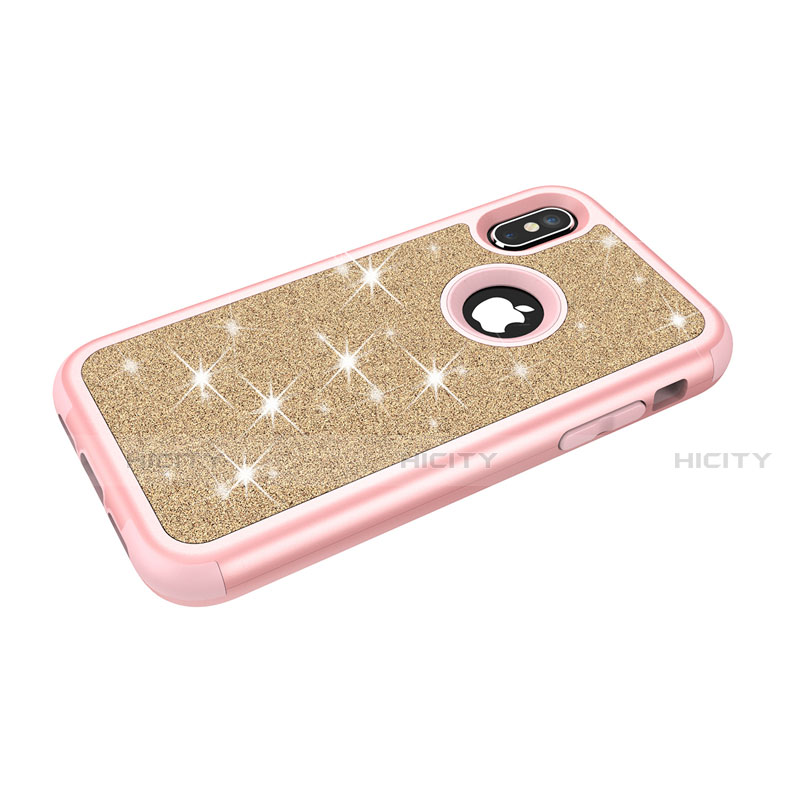 Funda Bumper Silicona y Plastico Carcasa Frontal y Trasera 360 Grados Bling-Bling U01 para Apple iPhone X