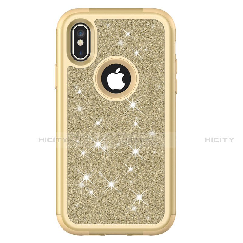 Funda Bumper Silicona y Plastico Carcasa Frontal y Trasera 360 Grados Bling-Bling U01 para Apple iPhone X