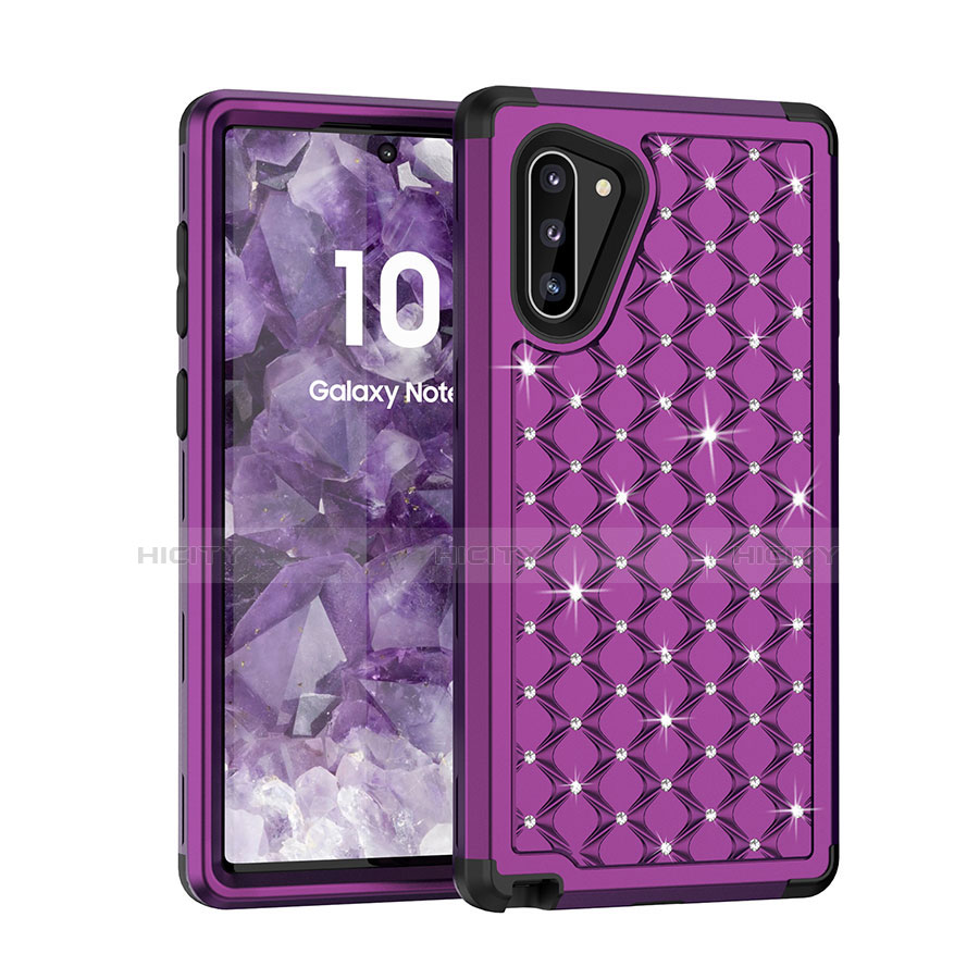 Funda Bumper Silicona y Plastico Carcasa Frontal y Trasera 360 Grados Bling-Bling U01 para Samsung Galaxy Note 10 5G Morado