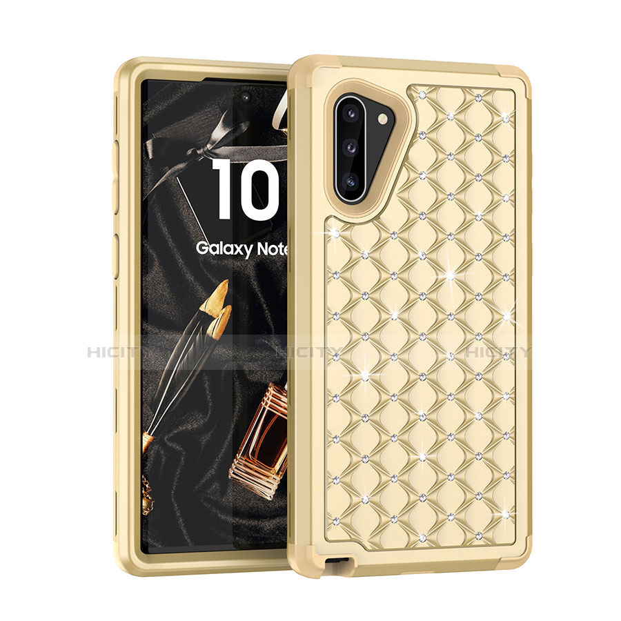 Funda Bumper Silicona y Plastico Carcasa Frontal y Trasera 360 Grados Bling-Bling U01 para Samsung Galaxy Note 10 5G Oro