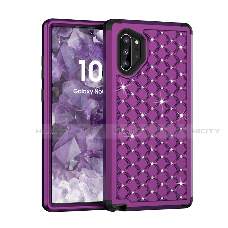 Funda Bumper Silicona y Plastico Carcasa Frontal y Trasera 360 Grados Bling-Bling U01 para Samsung Galaxy Note 10 Plus 5G Morado