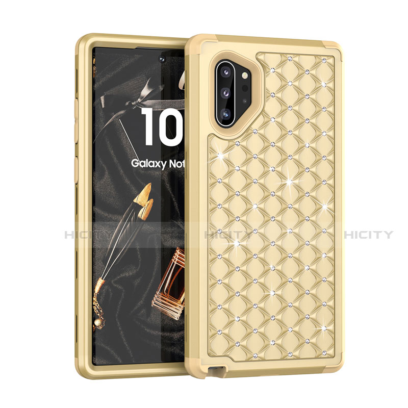 Funda Bumper Silicona y Plastico Carcasa Frontal y Trasera 360 Grados Bling-Bling U01 para Samsung Galaxy Note 10 Plus Oro