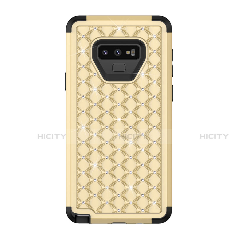 Funda Bumper Silicona y Plastico Carcasa Frontal y Trasera 360 Grados Bling-Bling U01 para Samsung Galaxy Note 9 Oro y Negro