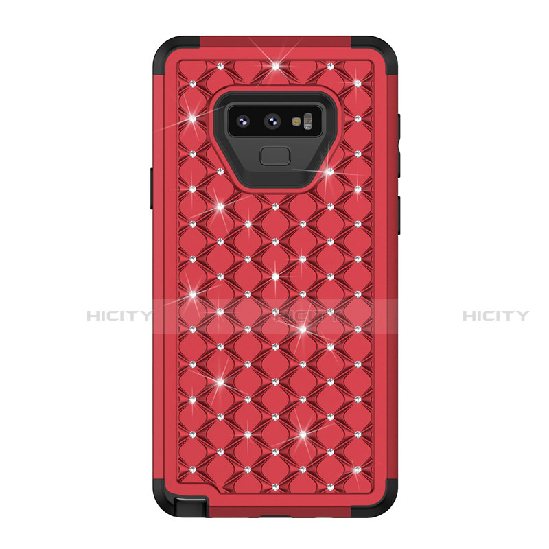 Funda Bumper Silicona y Plastico Carcasa Frontal y Trasera 360 Grados Bling-Bling U01 para Samsung Galaxy Note 9 Rojo