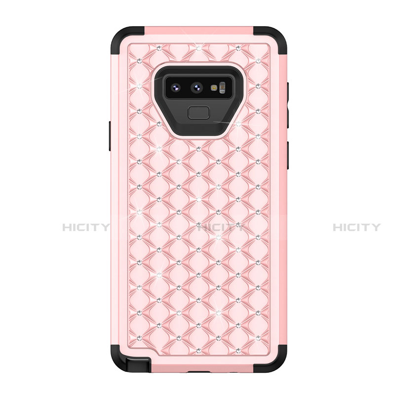 Funda Bumper Silicona y Plastico Carcasa Frontal y Trasera 360 Grados Bling-Bling U01 para Samsung Galaxy Note 9 Rosa