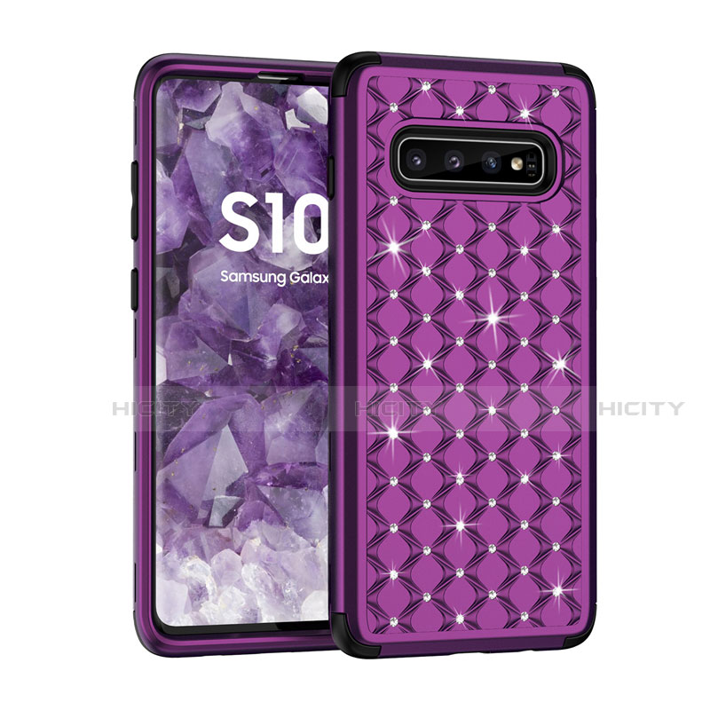 Funda Bumper Silicona y Plastico Carcasa Frontal y Trasera 360 Grados Bling-Bling U01 para Samsung Galaxy S10 5G Morado