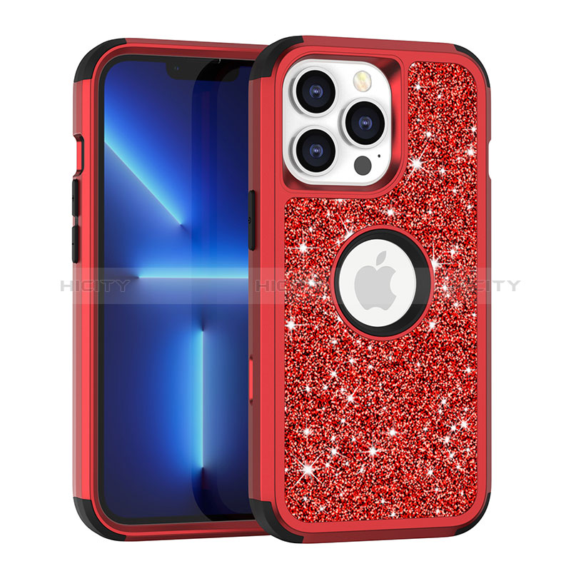 Funda Bumper Silicona y Plastico Carcasa Frontal y Trasera 360 Grados Bling-Bling YJ1 para Apple iPhone 13 Pro Max Rojo