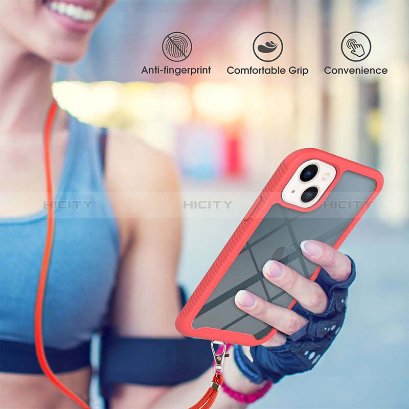 Funda Bumper Silicona y Plastico Carcasa Frontal y Trasera 360 Grados con Acollador Cordon Lanyard para Apple iPhone 13