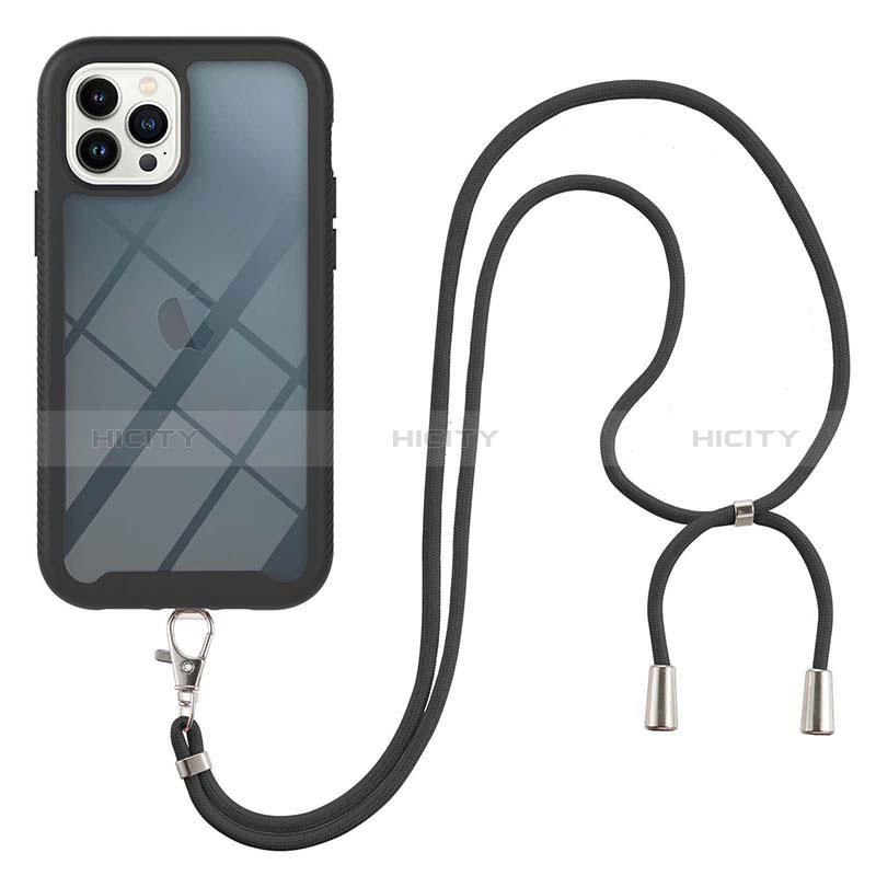 Funda Bumper Silicona y Plastico Carcasa Frontal y Trasera 360 Grados con Acollador Cordon Lanyard para Apple iPhone 13 Pro Max