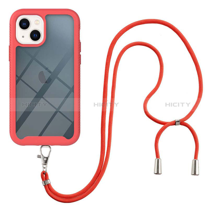 Funda Bumper Silicona y Plastico Carcasa Frontal y Trasera 360 Grados con Acollador Cordon Lanyard para Apple iPhone 14