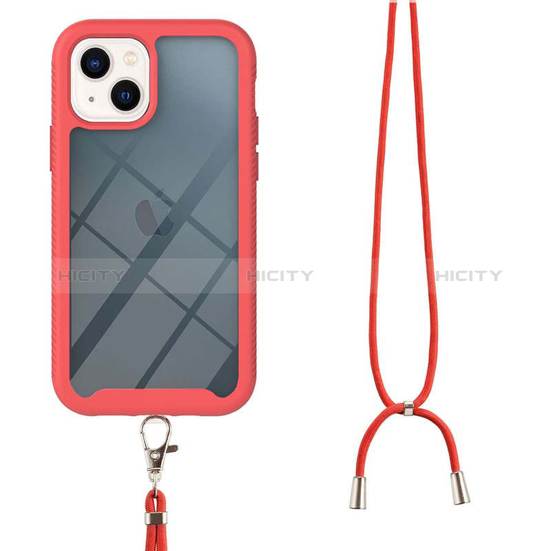 Funda Bumper Silicona y Plastico Carcasa Frontal y Trasera 360 Grados con Acollador Cordon Lanyard para Apple iPhone 14