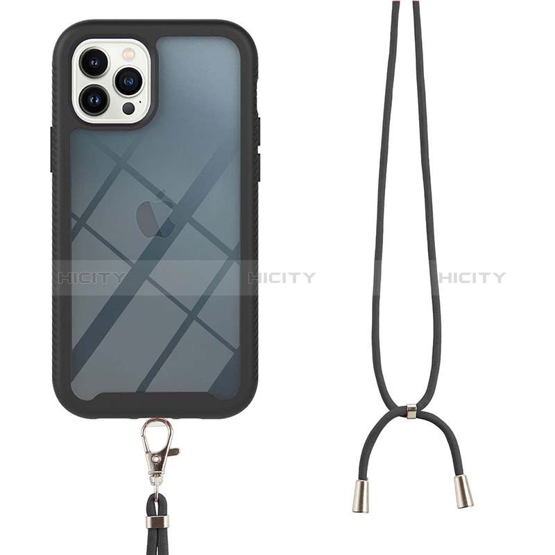 Funda Bumper Silicona y Plastico Carcasa Frontal y Trasera 360 Grados con Acollador Cordon Lanyard para Apple iPhone 14 Pro