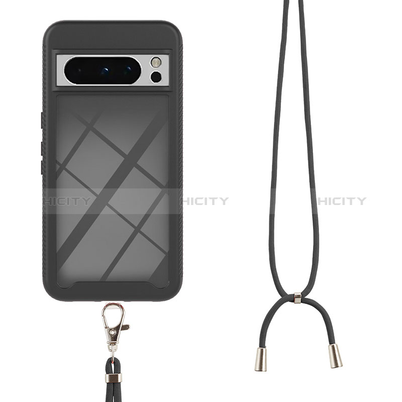 Funda Bumper Silicona y Plastico Carcasa Frontal y Trasera 360 Grados con Acollador Cordon Lanyard para Google Pixel 8 Pro 5G