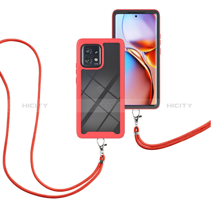 Funda Bumper Silicona y Plastico Carcasa Frontal y Trasera 360 Grados con Acollador Cordon Lanyard para Motorola Moto Edge 40 Pro 5G