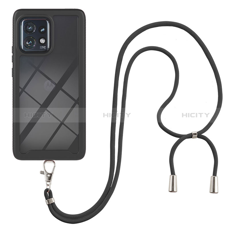 Funda Bumper Silicona y Plastico Carcasa Frontal y Trasera 360 Grados con Acollador Cordon Lanyard para Motorola Moto Edge 40 Pro 5G