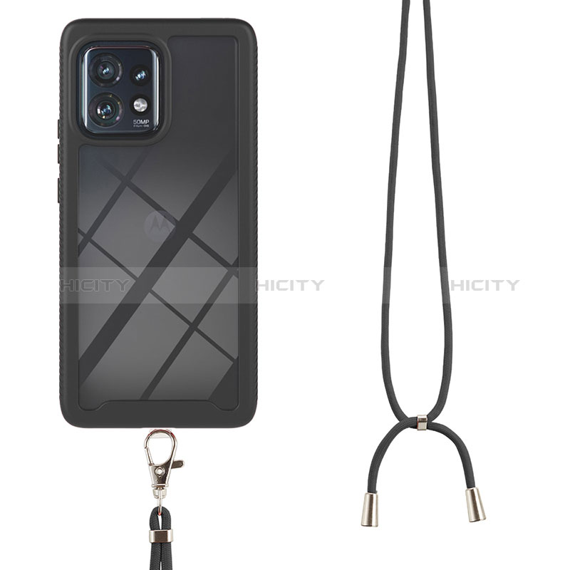 Funda Bumper Silicona y Plastico Carcasa Frontal y Trasera 360 Grados con Acollador Cordon Lanyard para Motorola Moto Edge 40 Pro 5G