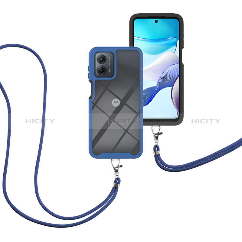 Funda Bumper Silicona y Plastico Carcasa Frontal y Trasera 360 Grados con Acollador Cordon Lanyard para Motorola Moto G 5G (2023)