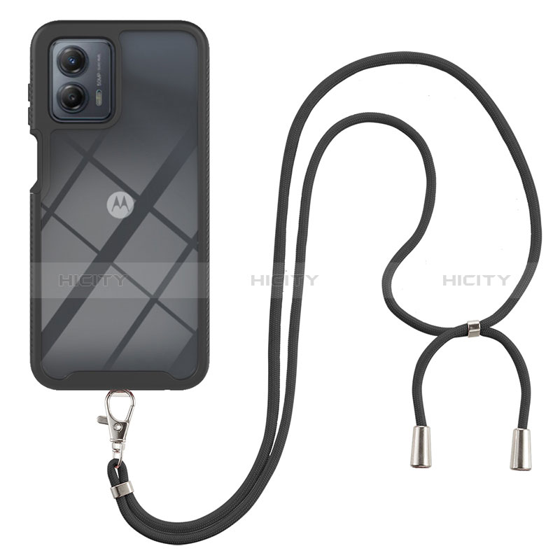 Funda Bumper Silicona y Plastico Carcasa Frontal y Trasera 360 Grados con Acollador Cordon Lanyard para Motorola Moto G 5G (2023)