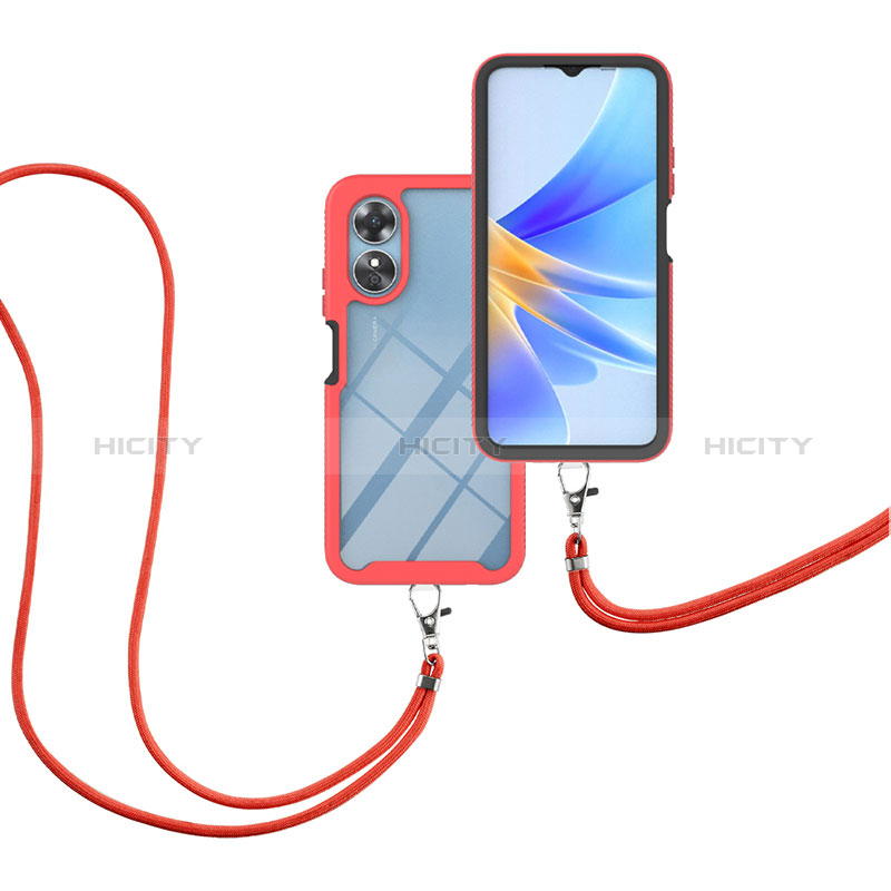 Funda Bumper Silicona y Plastico Carcasa Frontal y Trasera 360 Grados con Acollador Cordon Lanyard para Oppo A17