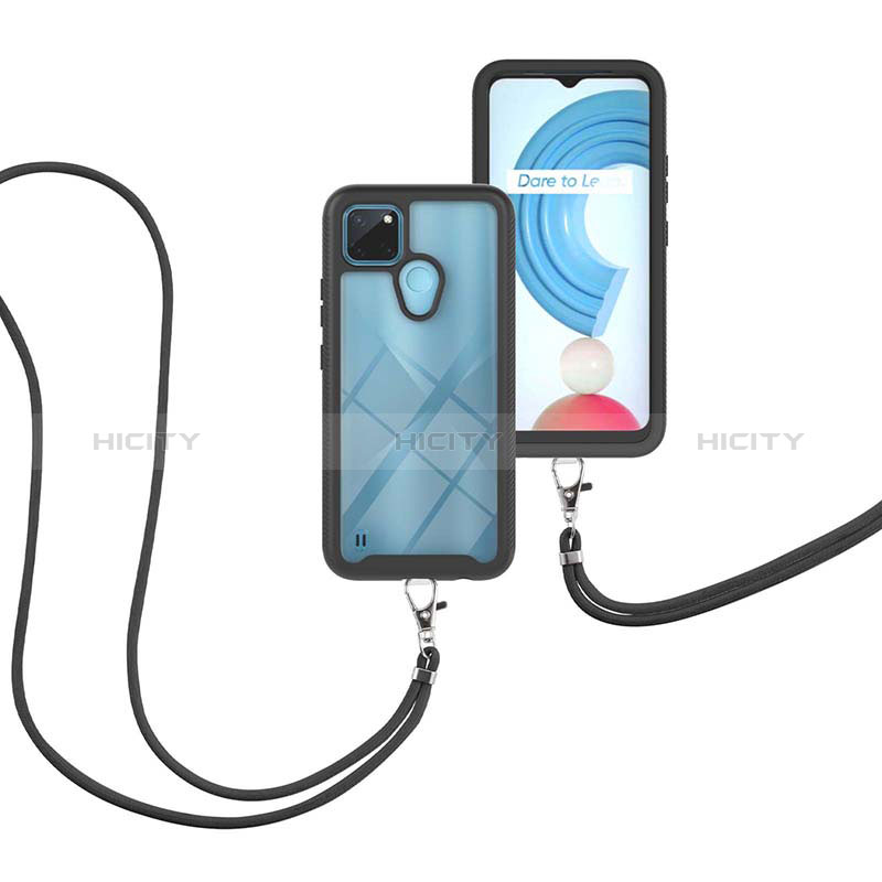 Funda Bumper Silicona y Plastico Carcasa Frontal y Trasera 360 Grados con Acollador Cordon Lanyard para Realme C21Y