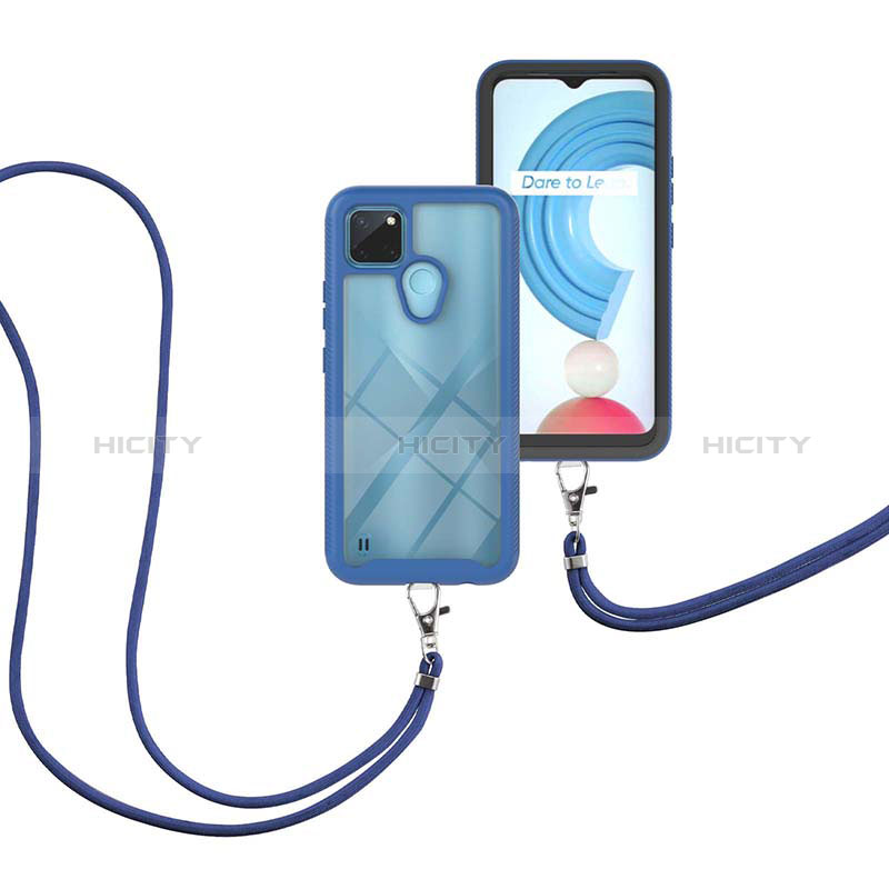 Funda Bumper Silicona y Plastico Carcasa Frontal y Trasera 360 Grados con Acollador Cordon Lanyard para Realme C21Y