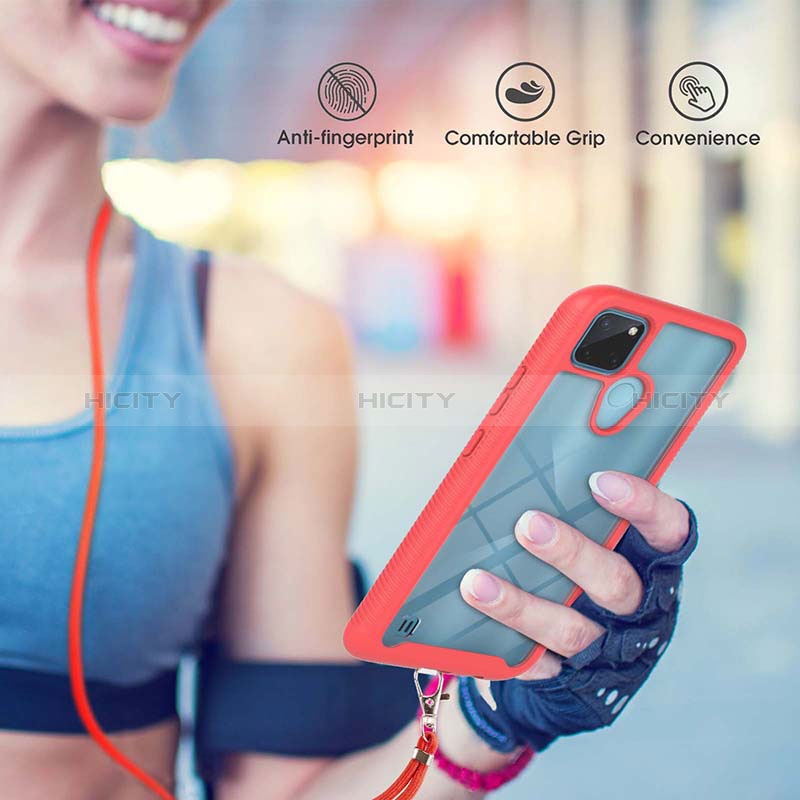 Funda Bumper Silicona y Plastico Carcasa Frontal y Trasera 360 Grados con Acollador Cordon Lanyard para Realme C21Y