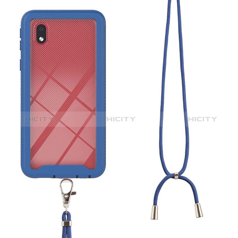 Funda Bumper Silicona y Plastico Carcasa Frontal y Trasera 360 Grados con Acollador Cordon Lanyard para Samsung Galaxy A01 Core