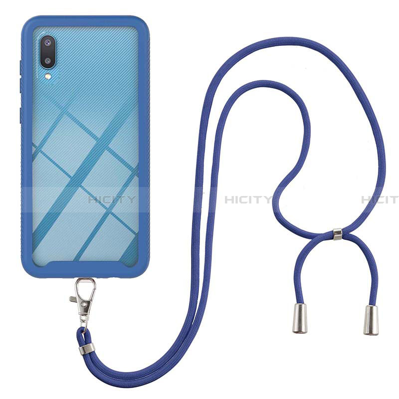 Funda Bumper Silicona y Plastico Carcasa Frontal y Trasera 360 Grados con Acollador Cordon Lanyard para Samsung Galaxy A02