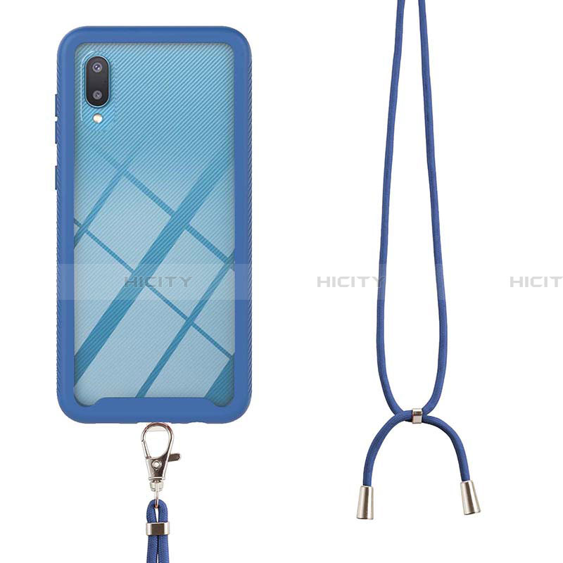 Funda Bumper Silicona y Plastico Carcasa Frontal y Trasera 360 Grados con Acollador Cordon Lanyard para Samsung Galaxy A02