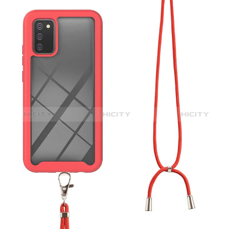 Funda Bumper Silicona y Plastico Carcasa Frontal y Trasera 360 Grados con Acollador Cordon Lanyard para Samsung Galaxy A02s