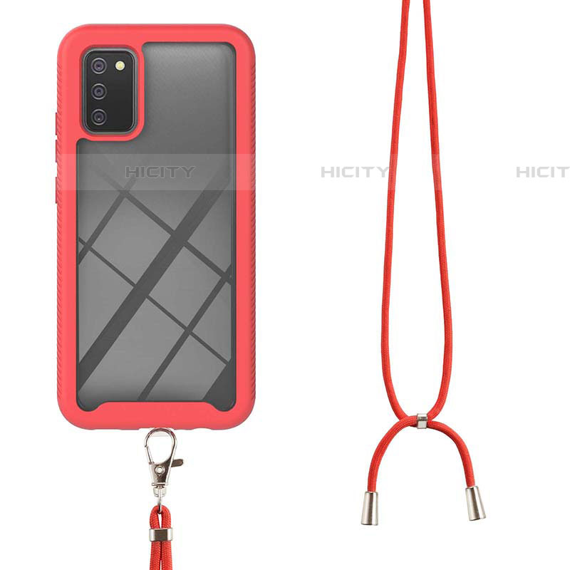 Funda Bumper Silicona y Plastico Carcasa Frontal y Trasera 360 Grados con Acollador Cordon Lanyard para Samsung Galaxy A03s