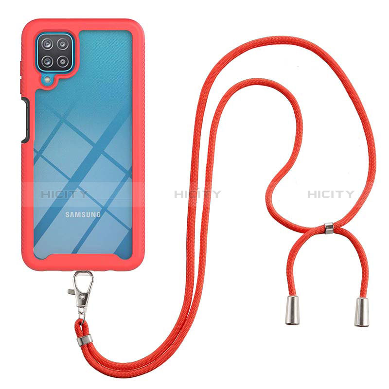 Funda Bumper Silicona y Plastico Carcasa Frontal y Trasera 360 Grados con Acollador Cordon Lanyard para Samsung Galaxy A12