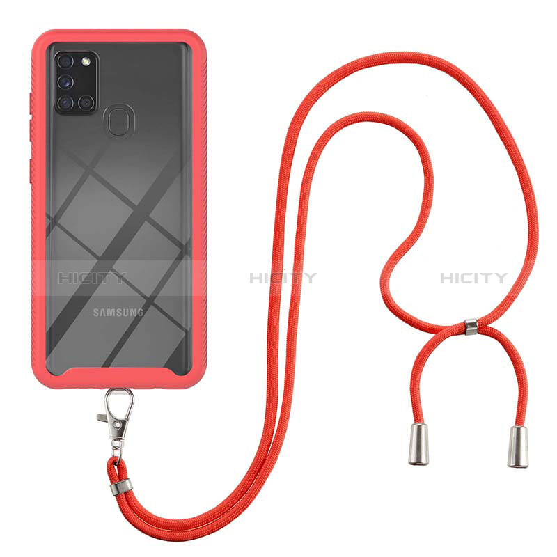 Funda Bumper Silicona y Plastico Carcasa Frontal y Trasera 360 Grados con Acollador Cordon Lanyard para Samsung Galaxy A21s