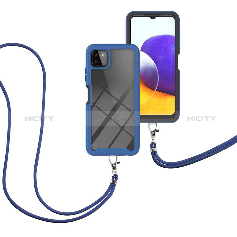 Funda Bumper Silicona y Plastico Carcasa Frontal y Trasera 360 Grados con Acollador Cordon Lanyard para Samsung Galaxy A22s 5G