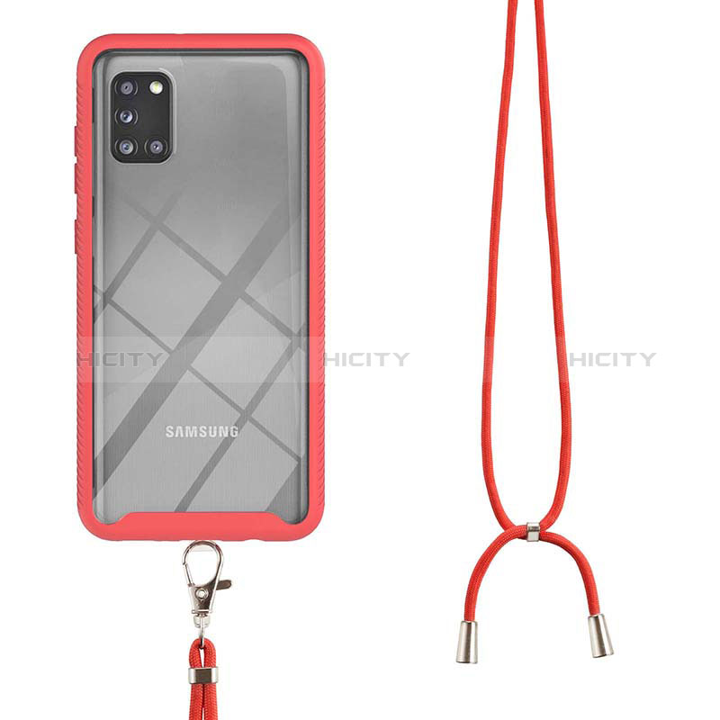 Funda Bumper Silicona y Plastico Carcasa Frontal y Trasera 360 Grados con Acollador Cordon Lanyard para Samsung Galaxy A31