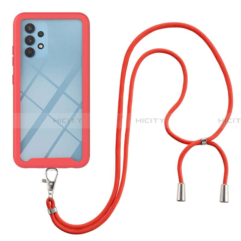 Funda Bumper Silicona y Plastico Carcasa Frontal y Trasera 360 Grados con Acollador Cordon Lanyard para Samsung Galaxy A32 4G