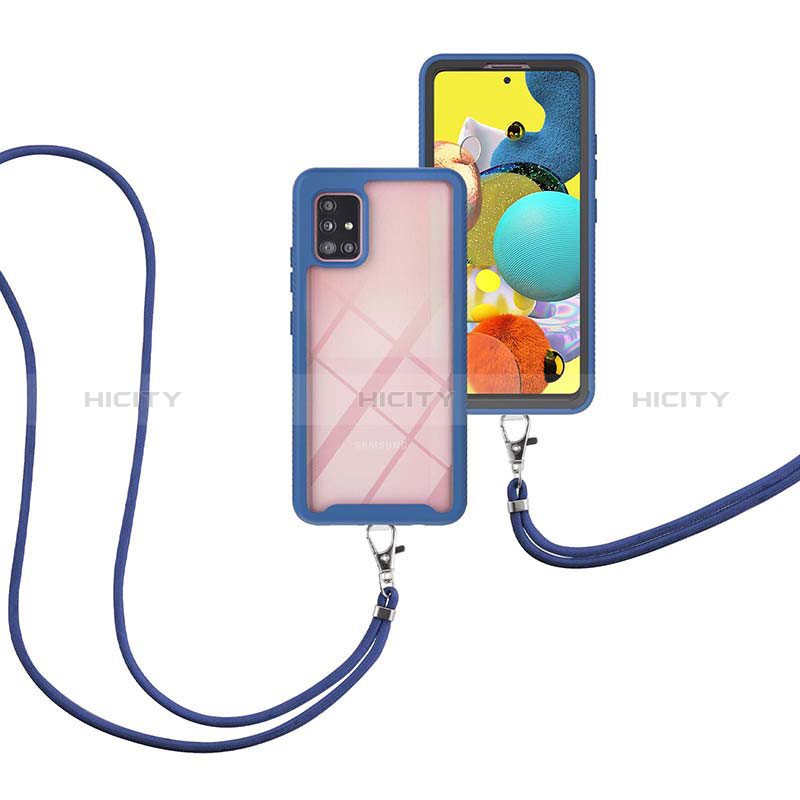 Funda Bumper Silicona y Plastico Carcasa Frontal y Trasera 360 Grados con Acollador Cordon Lanyard para Samsung Galaxy A51 4G