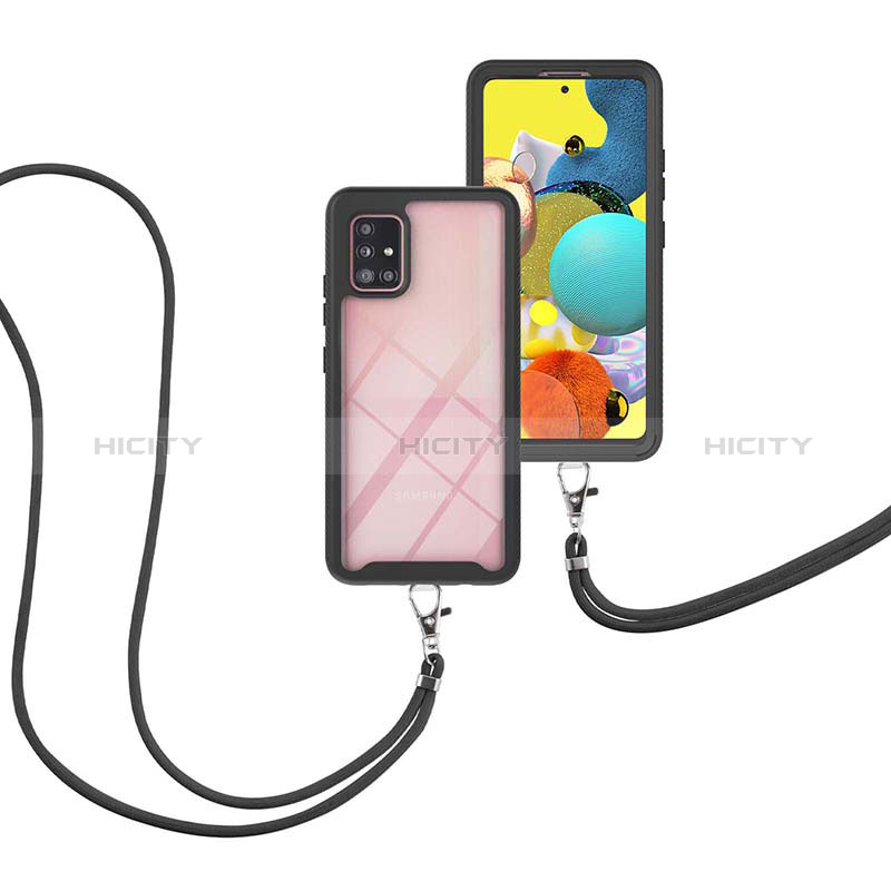 Funda Bumper Silicona y Plastico Carcasa Frontal y Trasera 360 Grados con Acollador Cordon Lanyard para Samsung Galaxy A51 5G