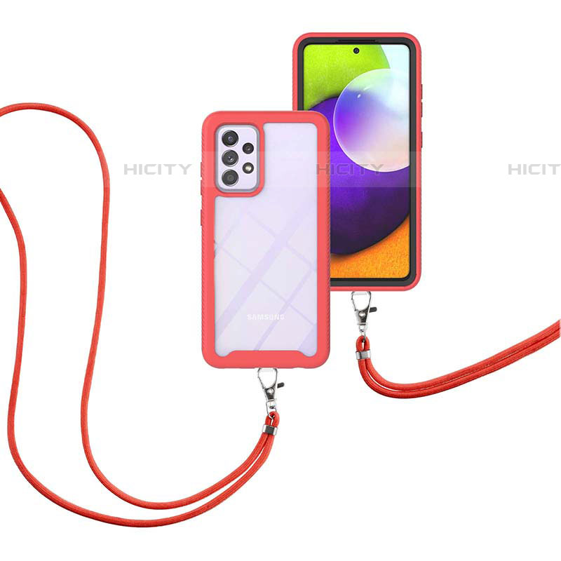 Funda Bumper Silicona y Plastico Carcasa Frontal y Trasera 360 Grados con Acollador Cordon Lanyard para Samsung Galaxy A52 4G